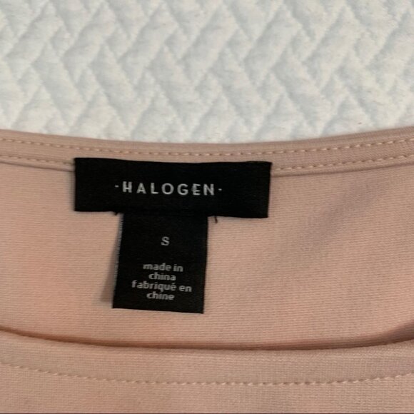 𝅺halogen Removable Feather Ostrich Sleeve Trim Ponte Top Blush Sz S - Picture 11 of 11